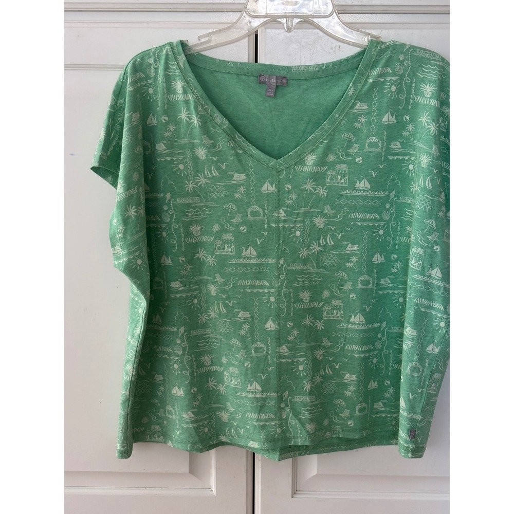 T by Talbots Green Nautical Tropical Print V-Neck T-Shirt Womens XL Petite